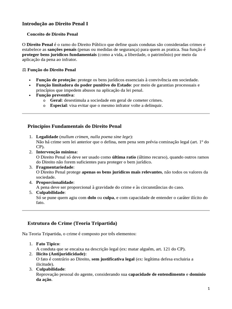 Introdução Ao Direito Penal I | PDF | Crimes | Crime e Violência