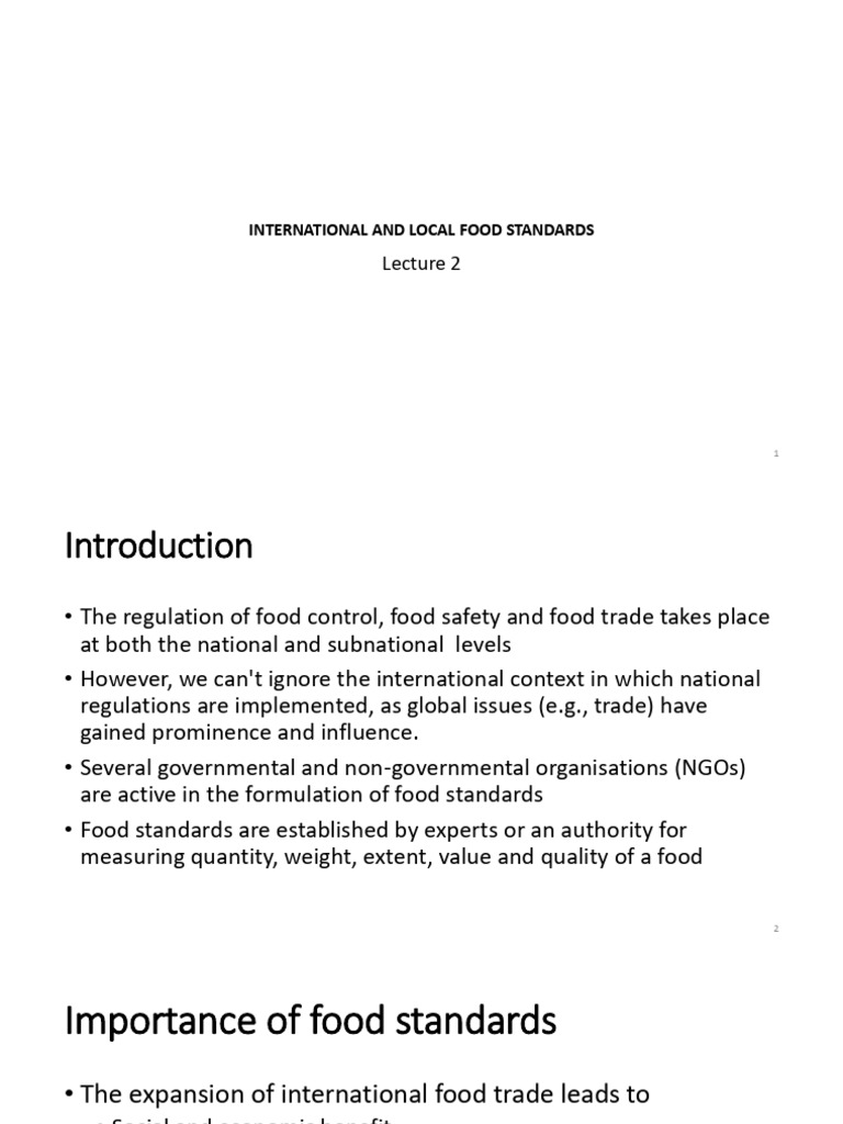 Lecture 2 Food Standards | PDF | Food Safety