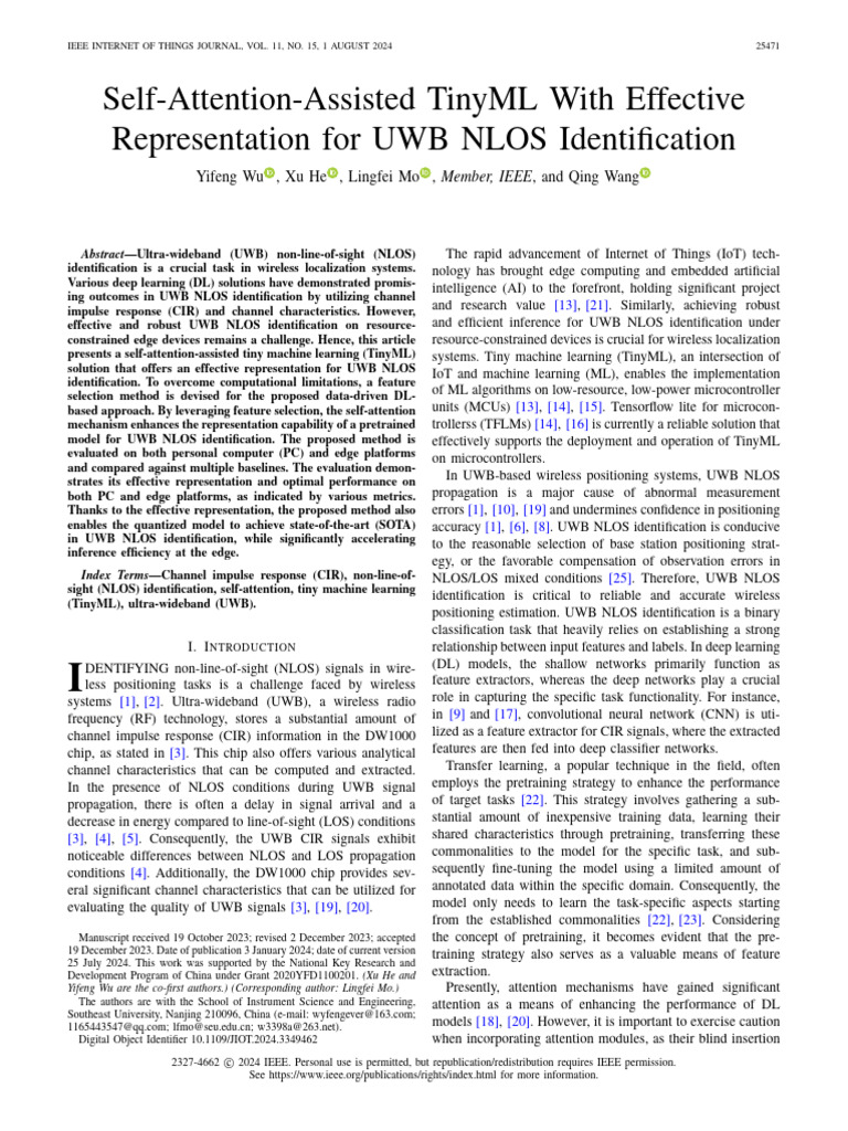 Self-Attention-Assisted TinyML With Effective Representation For UWB ...