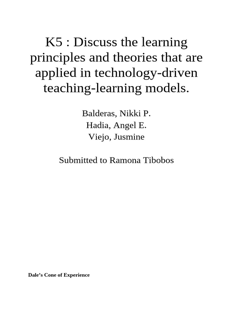 K5 Discuss The Learning Principles and Theories That Are Applied in ...