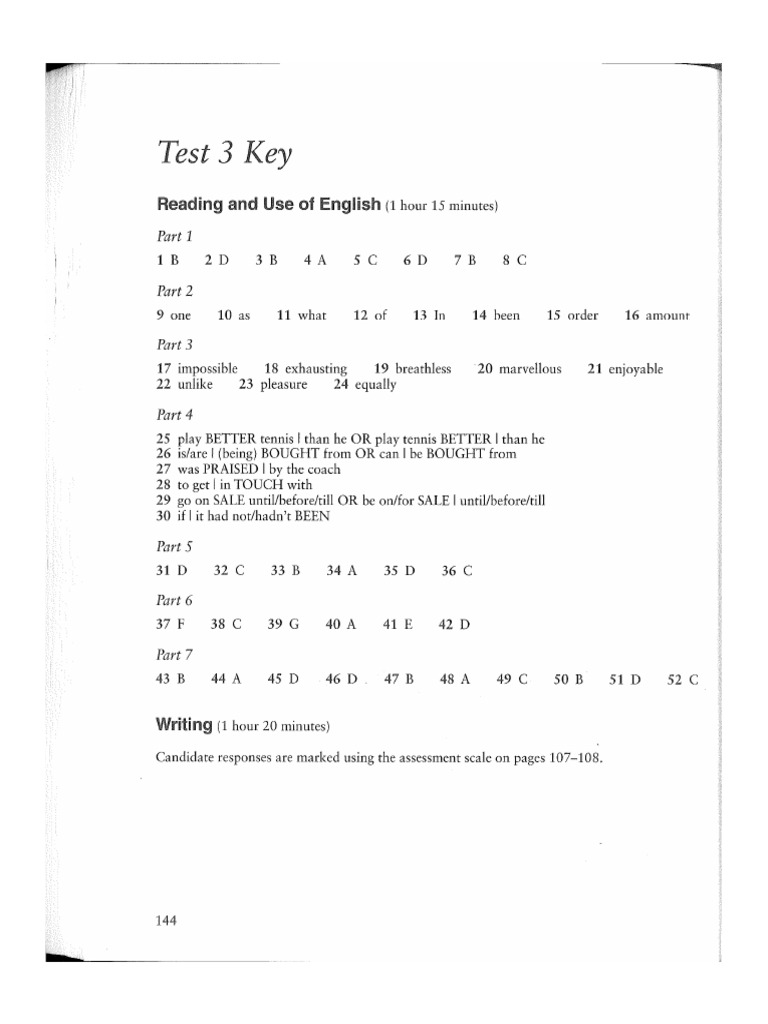B2 Key Final Test FCE Test 3 Cam 1 (For Teachers) | PDF