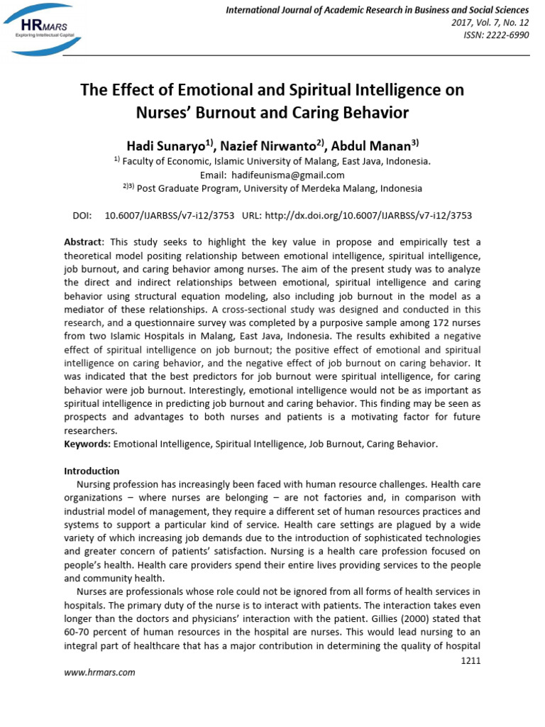 The Effect of Emotional and Spiritual Intelligence On Nurses Burnout ...