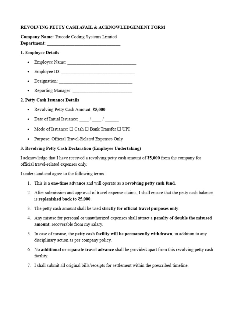 Revolving Petty Cash Avail Form | PDF
