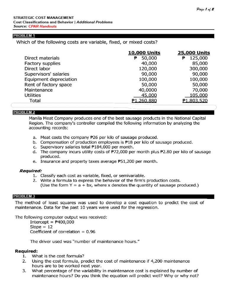 STRATEGIC COST MANAGEMENT - Cost Classification and Behavior v2 | PDF