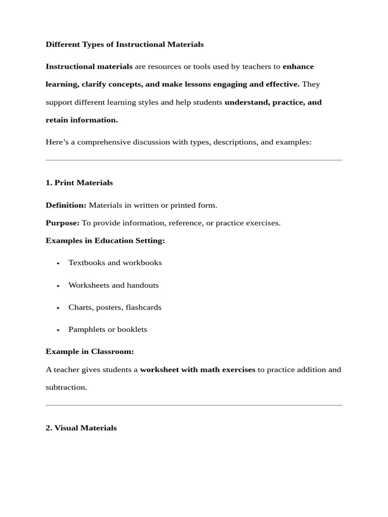Instructional Materials in Education | PDF | Learning | Learning Styles