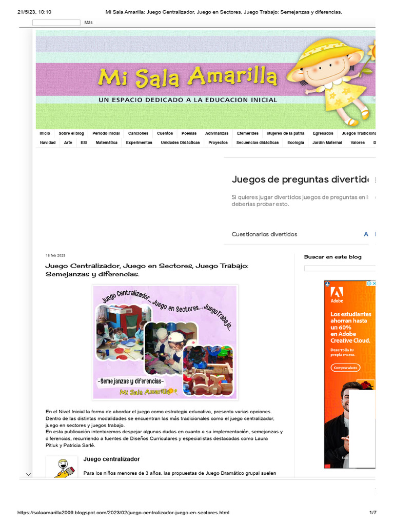 Mi Sala Amarilla - Juego Centralizador, Juego en Sectores, Juego
