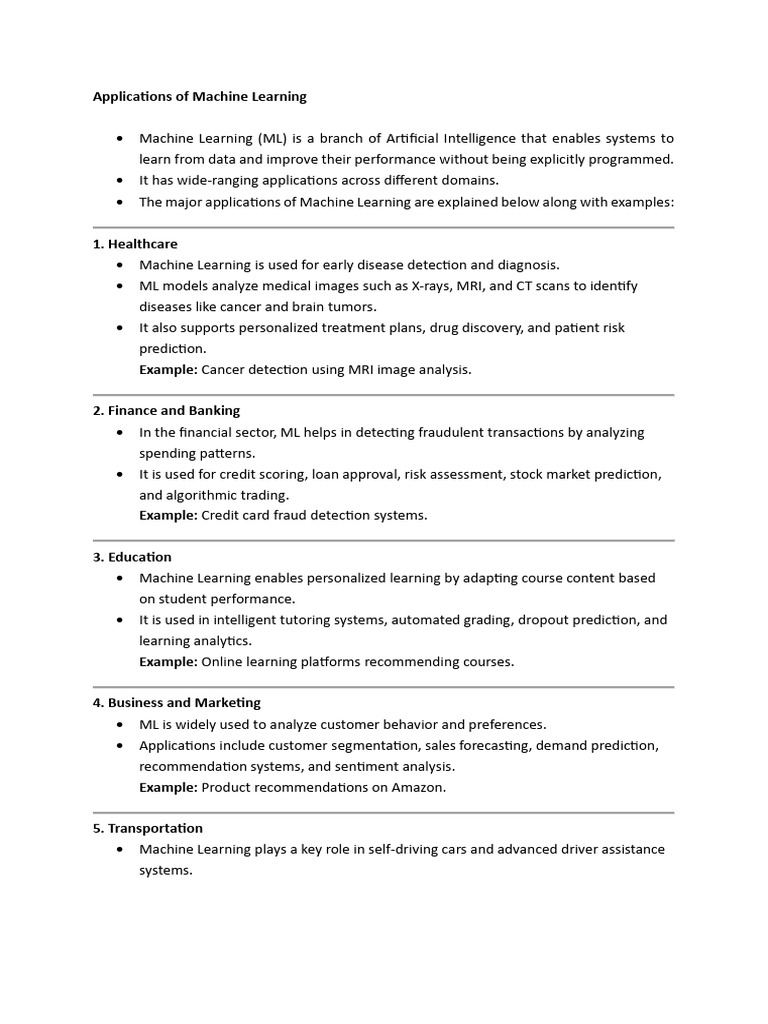 1.3 Applications of Machine Learning | PDF | Machine Learning | Computing