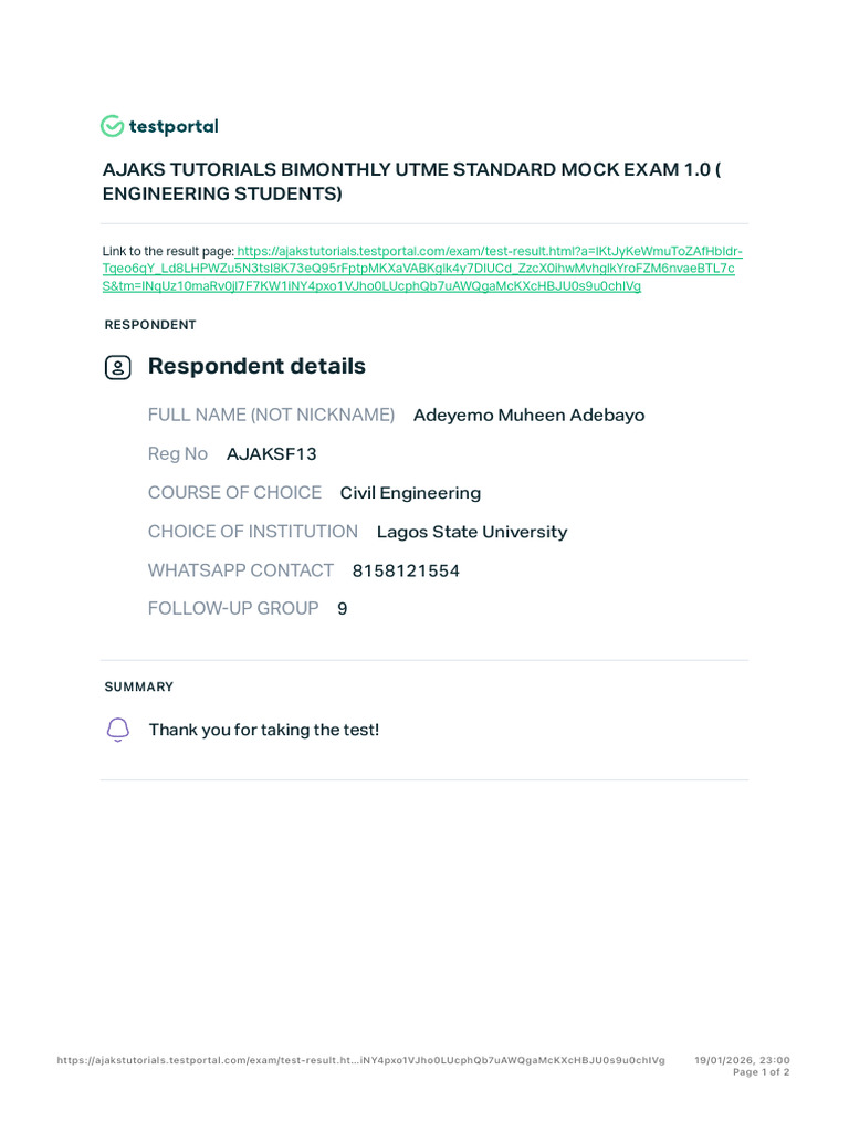 Ajaks Tutorials Bimonthly Utme Standard Mock Exam 1.0 ( Engineering ...