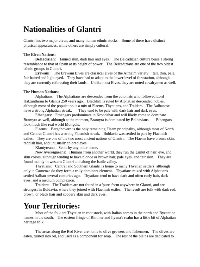 Nationalities of Glantri | PDF | Elf (Dungeons & Dragons) | Blond
