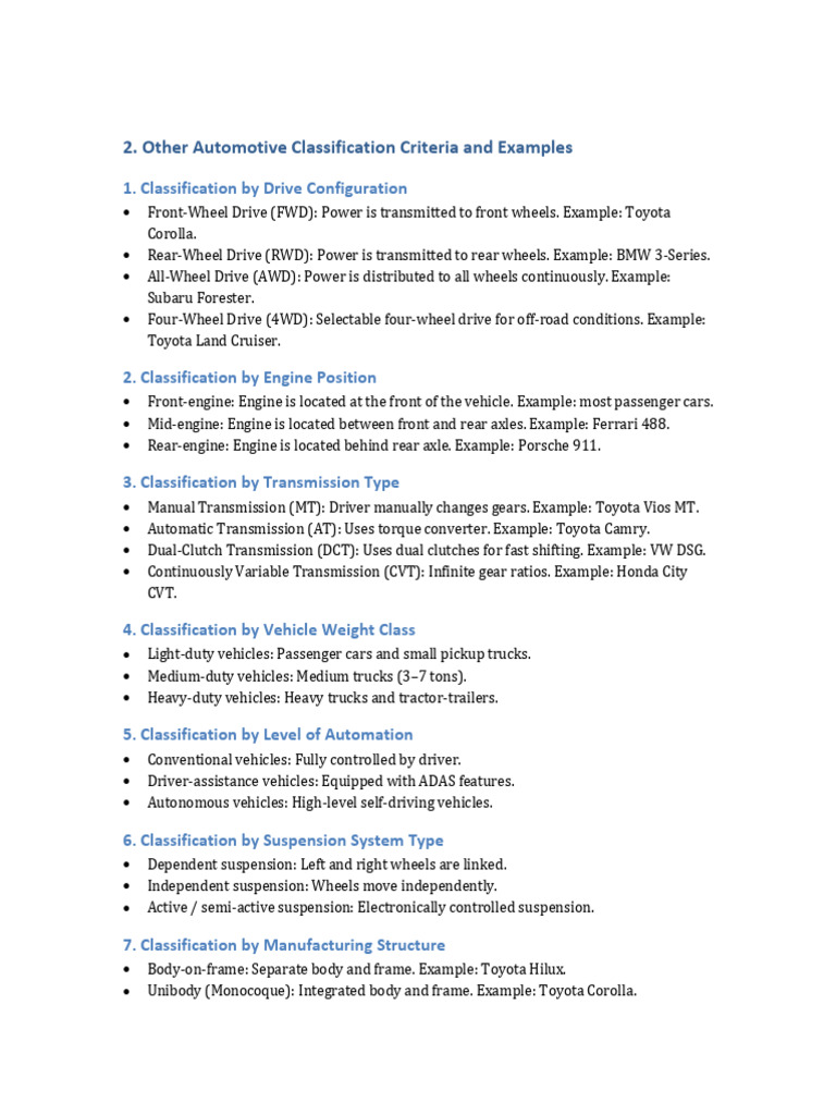 Automotive Classification Other Criteria | PDF