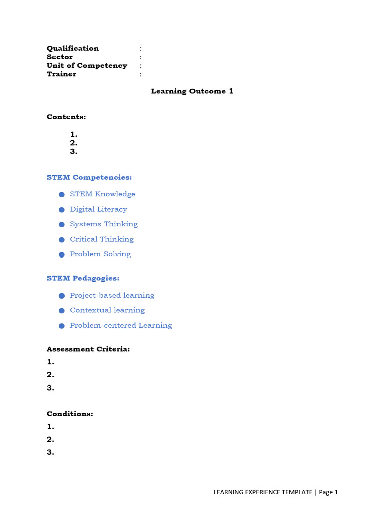UC4 LO1-3 Template 21st Learning Experience | PDF | Learning | Thought