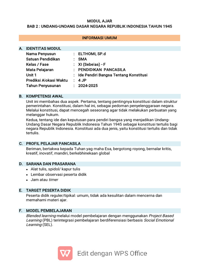 Modul Ajar Pendidikan Pancasila Kelas 11 | PDF