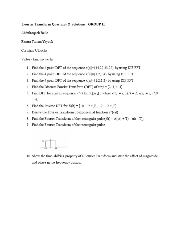 Fourier Transform Questions & Solutions Group 11 | PDF