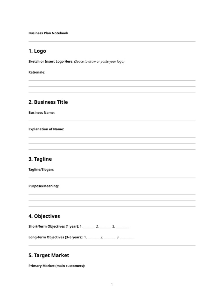Business Plan Notebook | PDF
