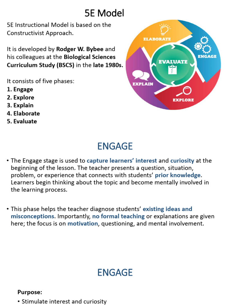 5E Model Steps and Role of Teacher | PDF | Learning | Concept