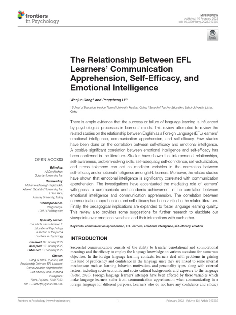 fpsyg-13-847383 | PDF | Self Efficacy | Learning