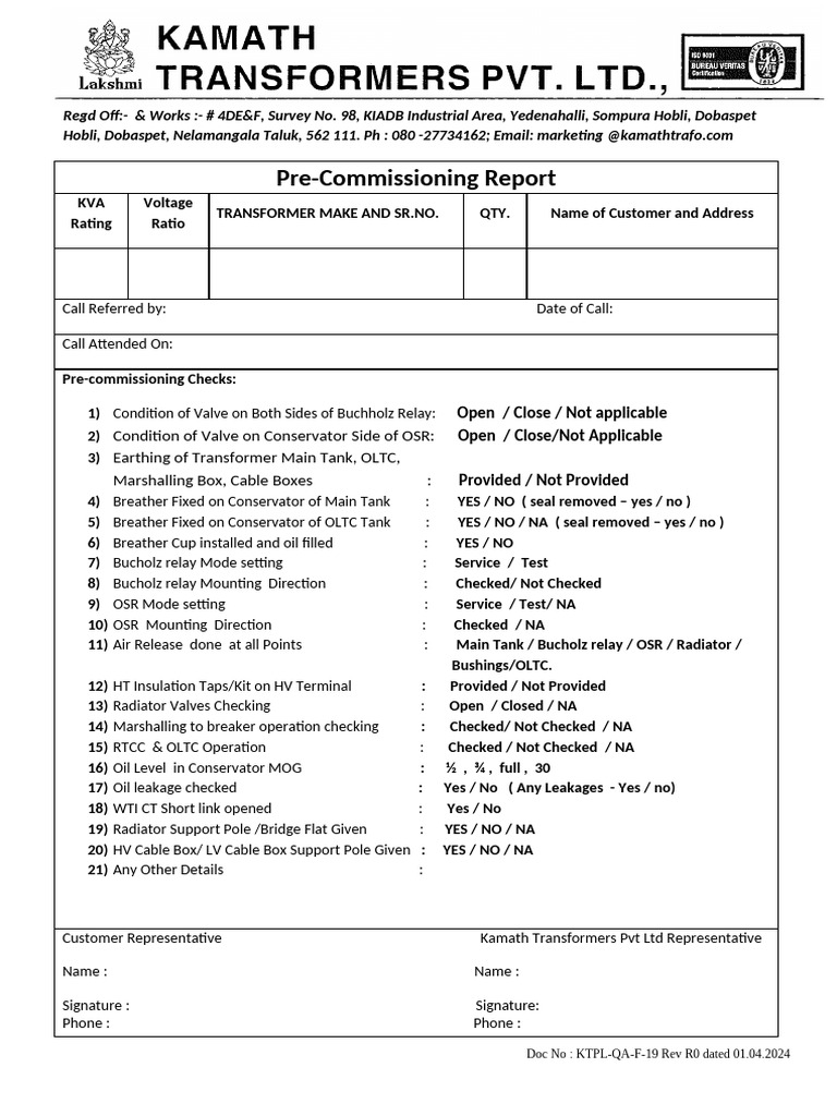 Missioning Report | PDF | Transformer | Electrical Engineering
