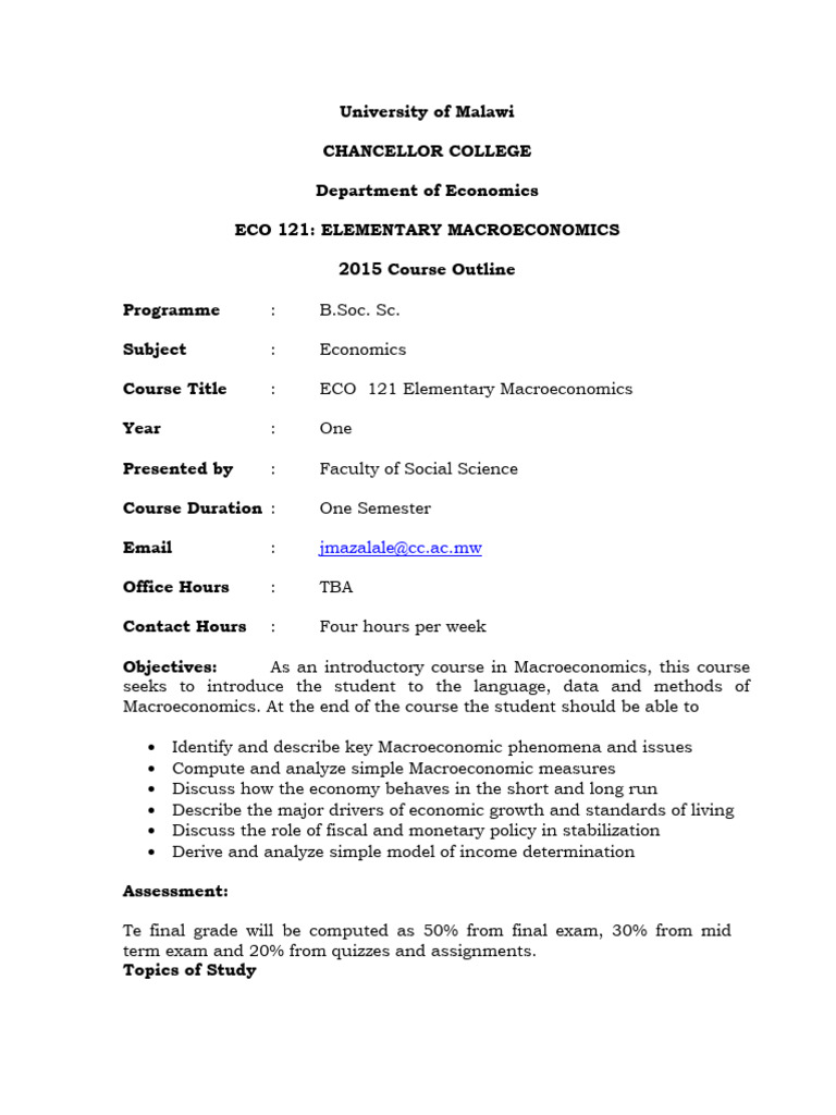 Eco 121 Outline 2015 | PDF | Cost Of Living | Macroeconomics