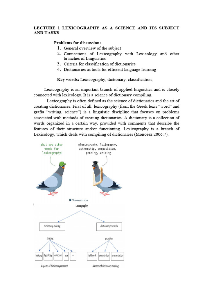LECTURE 1 LEXICOGRAPHY AS A SCIENCE | PDF | Lexicography | Lexicology