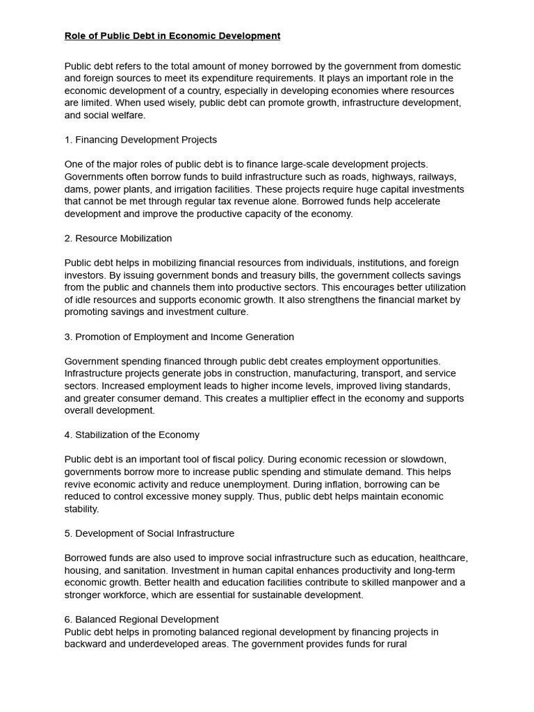 Role of Public Debt in Economic Development | PDF | Government Debt ...
