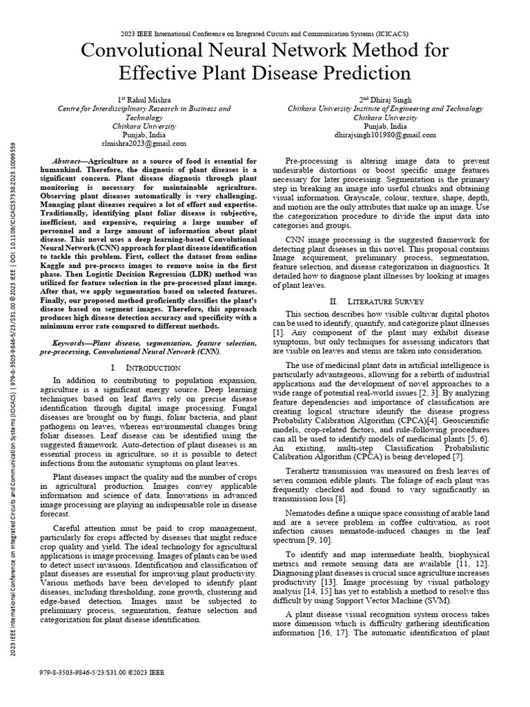96. Convolutional Neural Network Method for Effective Plant Disease ...