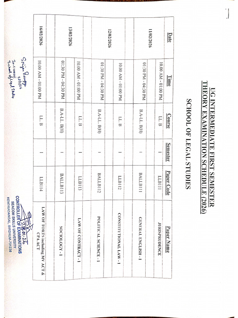 UG 1st Semester Exam Routine 2026 | PDF