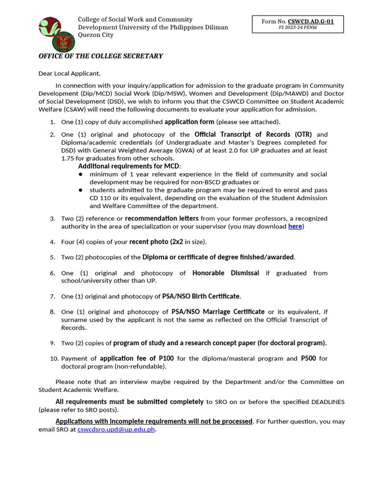 Graduate Program Local Application Form 05102023 | PDF | Postgraduate ...
