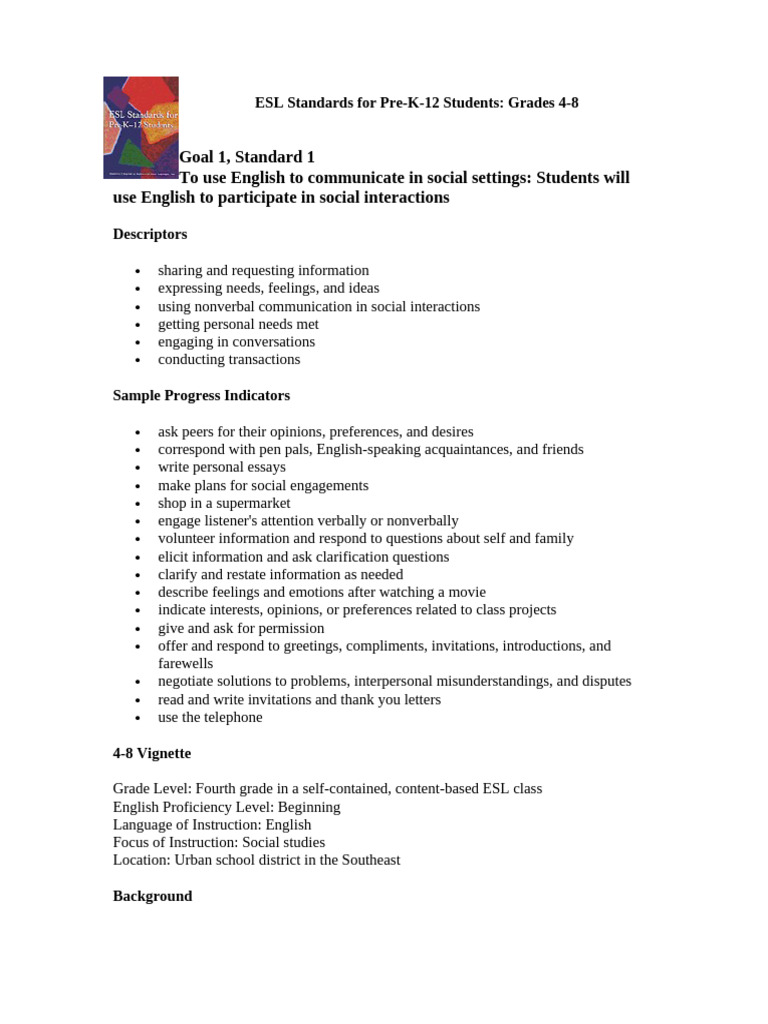 TESOL Standards G4 8 | PDF | English As A Second Or Foreign Language ...