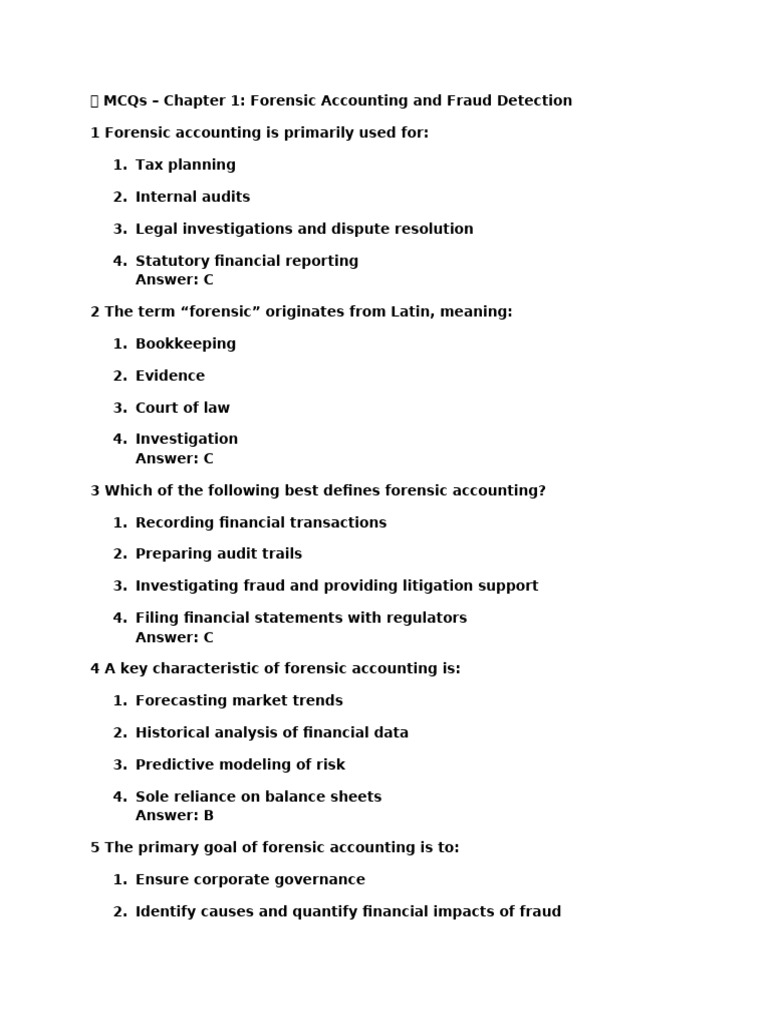 Study On Forensic Accounting and Fraud Detection MCQ | PDF | Audit ...