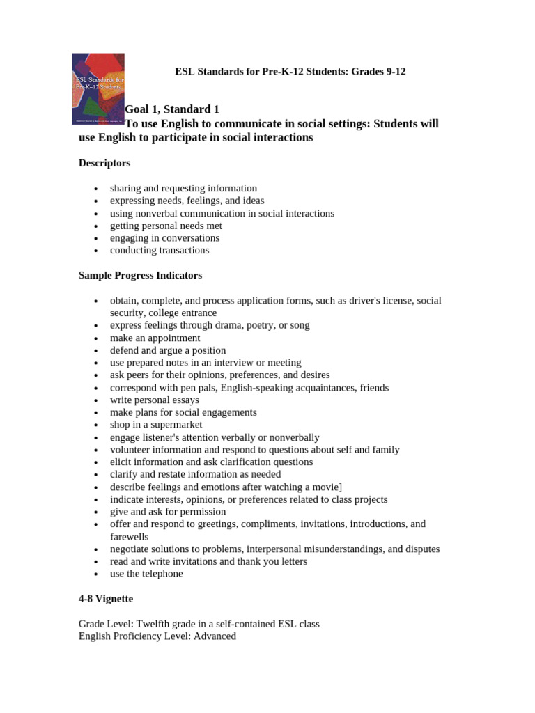 TESOL Standards G9 12 | PDF | English As A Second Or Foreign Language ...