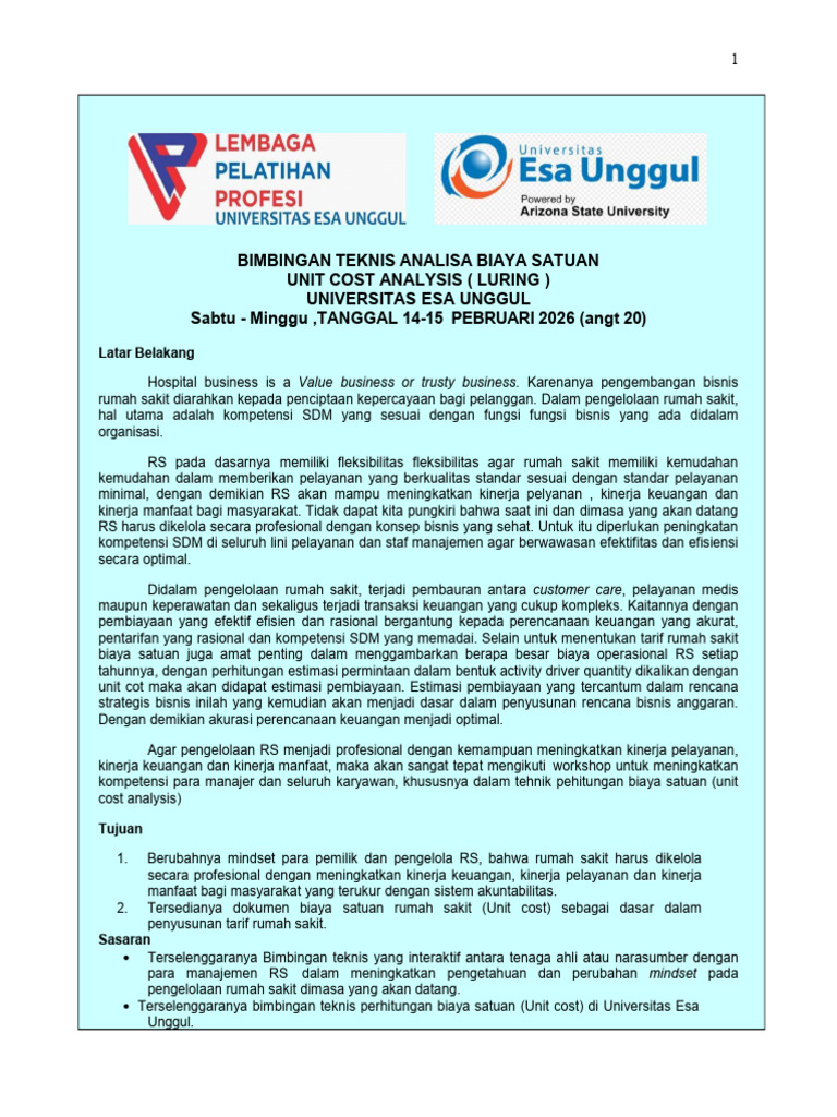 Workshop Bimtek Unit Cost Ueu TGL 14 - 15 Pebruari 2026.doc Angt 20 | PDF