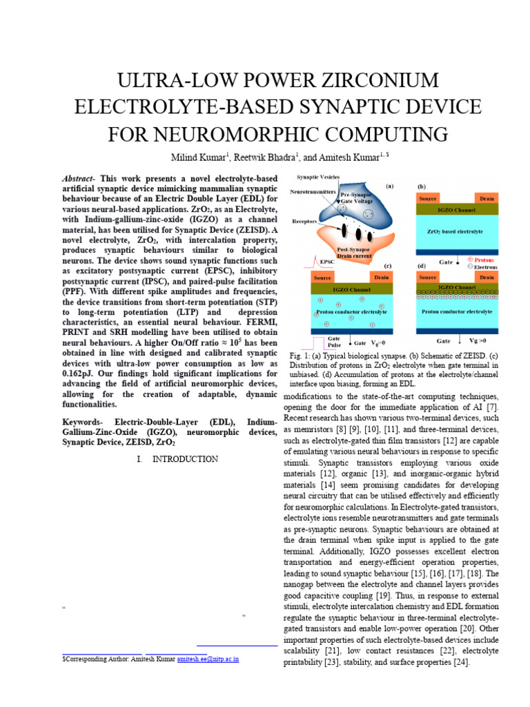 Ultra-low Power Zirconium Electrolyte-Based Synaptic Device for ...