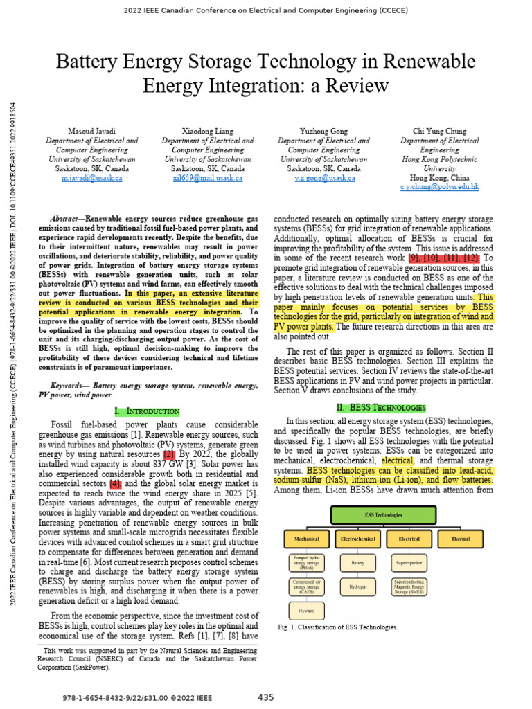 Battery Energy Storage Technology in Renewable Energy Integration A ...