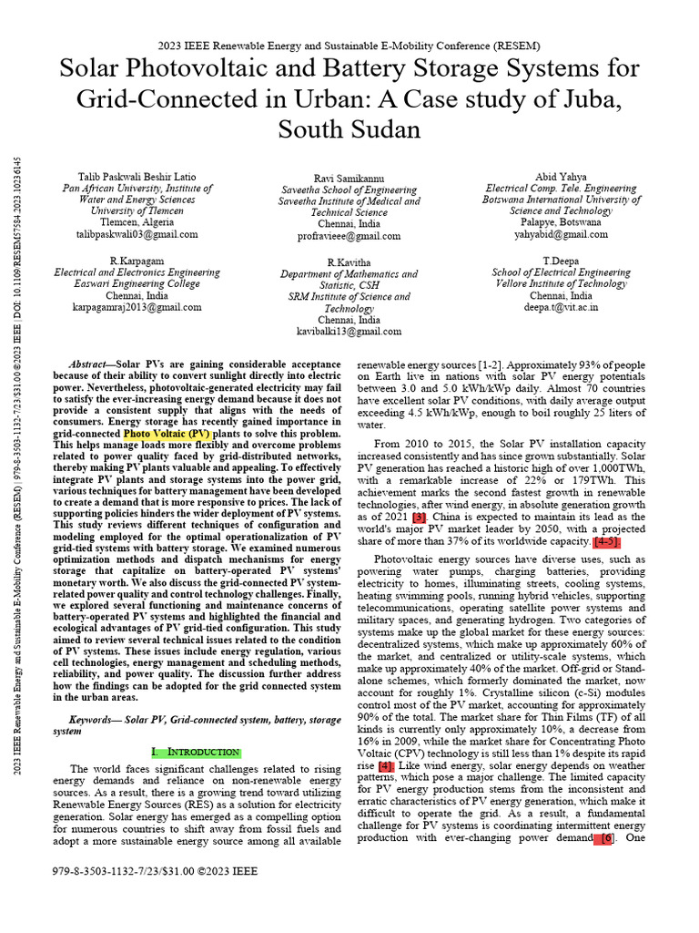 Solar Photovoltaic and Battery Storage Systems For Grid-Connected in ...