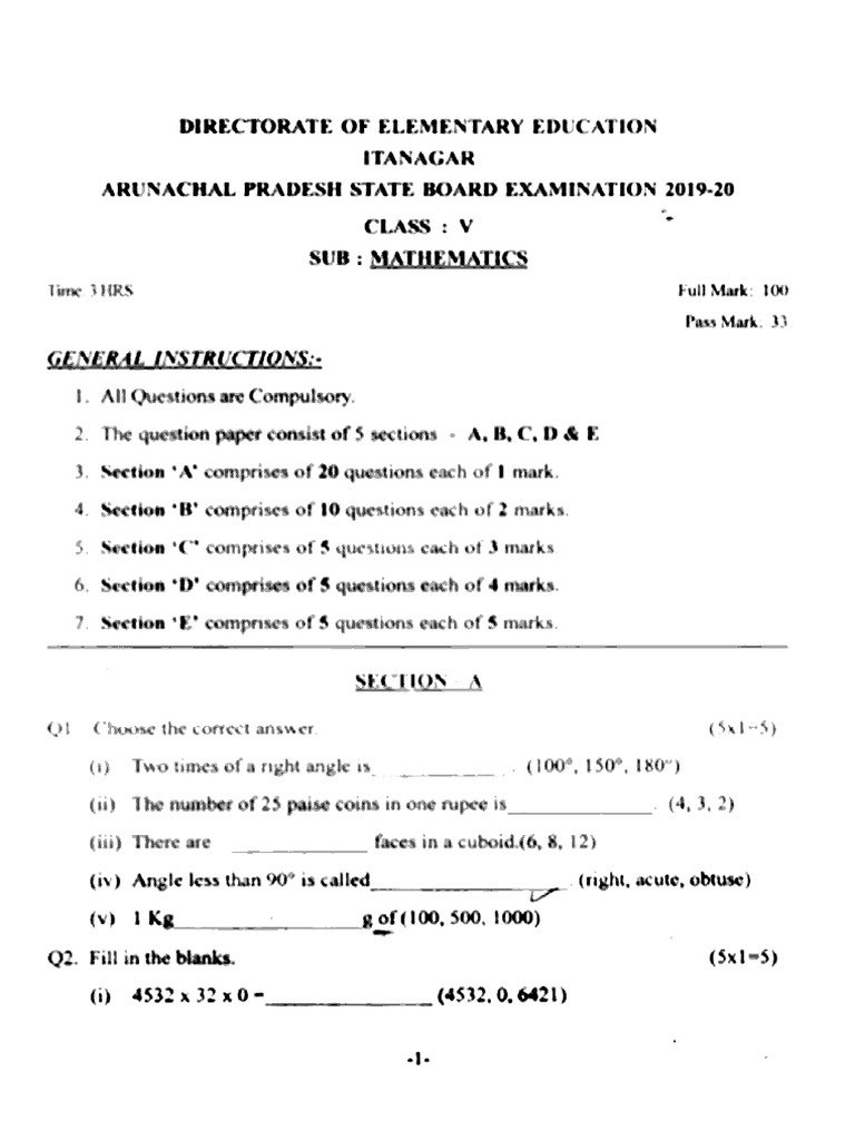 Class-5-Mathematics 2019 20 | PDF | Number Theory | Elementary Mathematics
