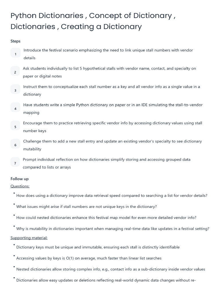 Plan_Python Dictionaries , Concept of Dictionary , Dictionaries ...
