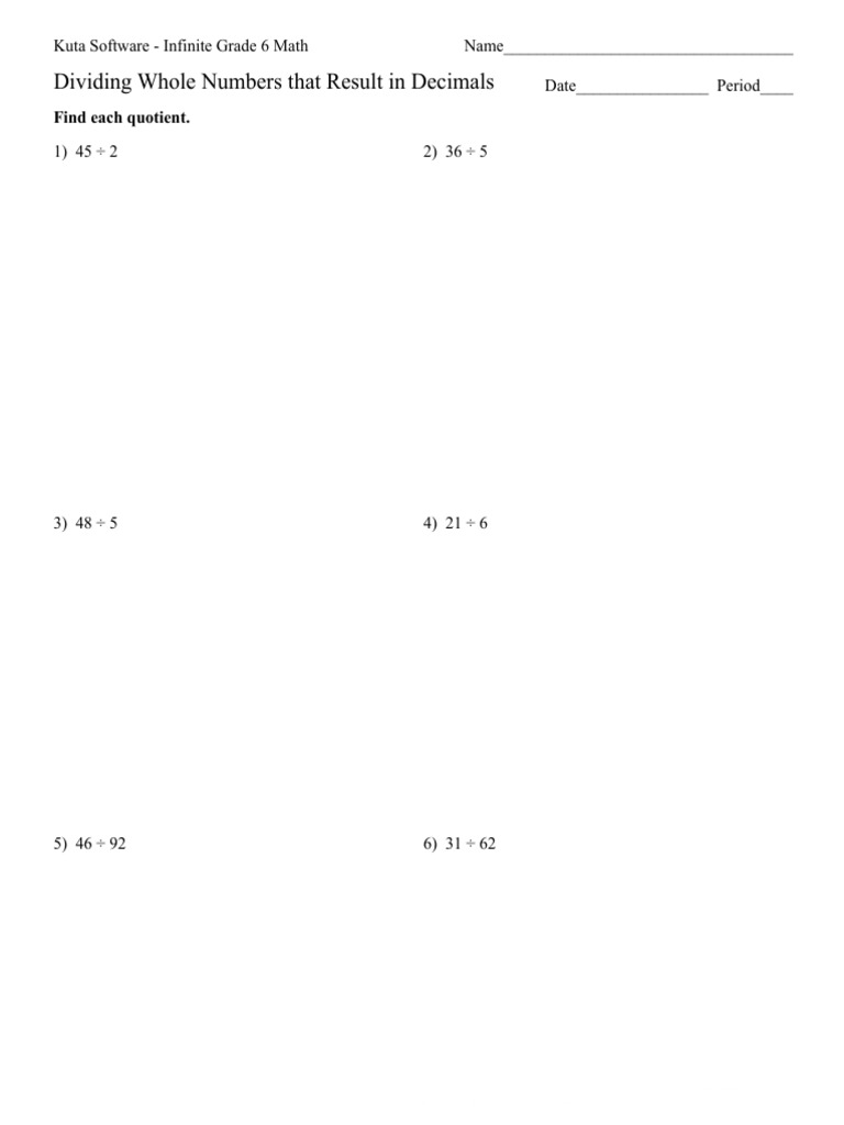 Dividing Whole Numbers That Result in Decimals | PDF | Division ...
