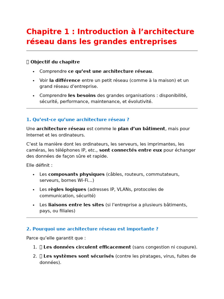 Chapitre 1 Introduction À L'architecture Réseau Dans Les Grandes ...