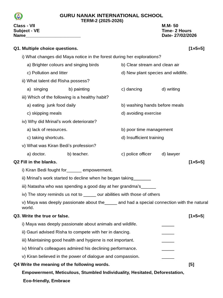 Class Vii Ve | PDF