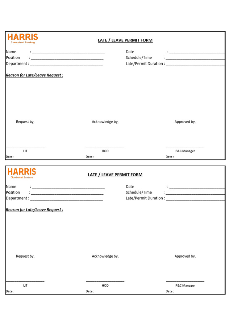 Late & Leave Permit Form 2025 | PDF