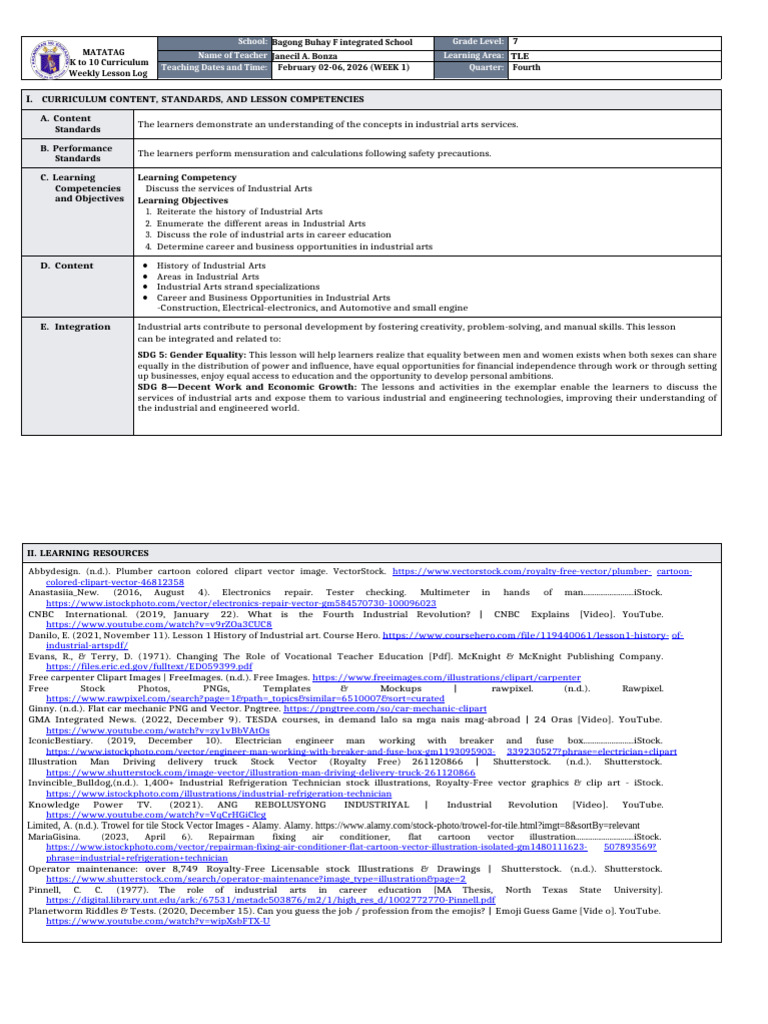 DTC - DLL Matatag - Tle 7 q4 w1 | PDF | Welding | Construction