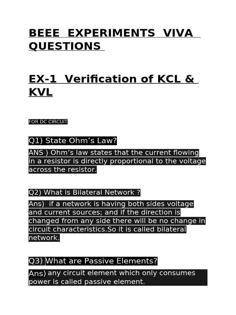 Beee Experiments Viva Questions | PDF | Ac Power | P–N Junction