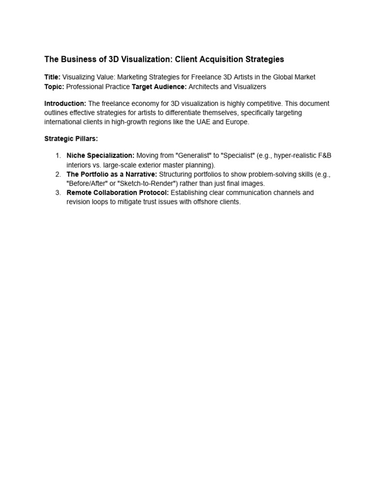 The Business of 3D Visualization: Client Acquisition Strategies | PDF