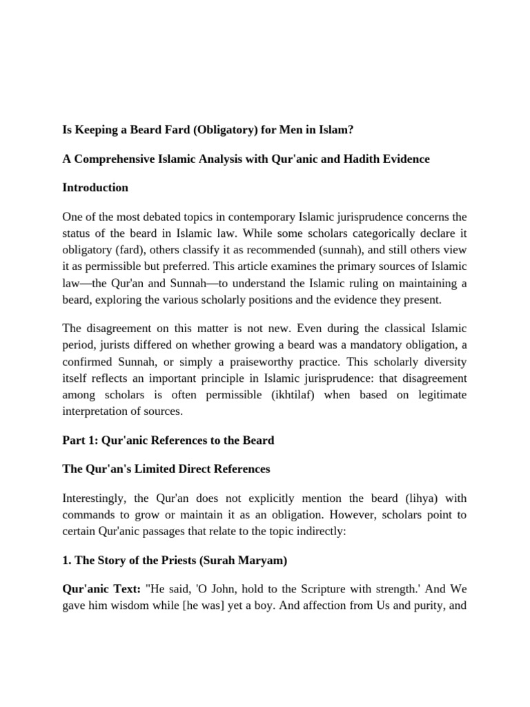 Is Keeping A Beard Fard (Obligatory) For Men in Islam | PDF | Hadith ...