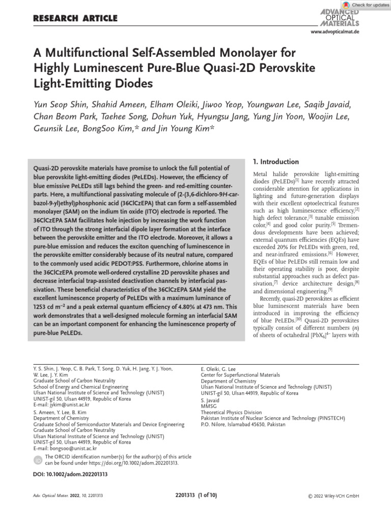 A Multifunctional Self-Assembled Monolayer For Highly Luminescent Pure ...