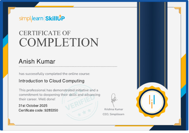 Introduction To Cloud Computing Certificate | PDF