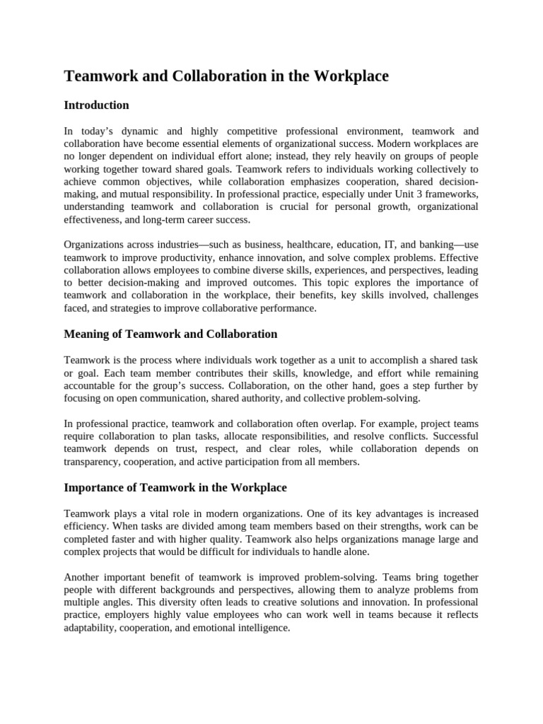 Teamwork and Collaboration in The Workplace | PDF | Collaboration ...
