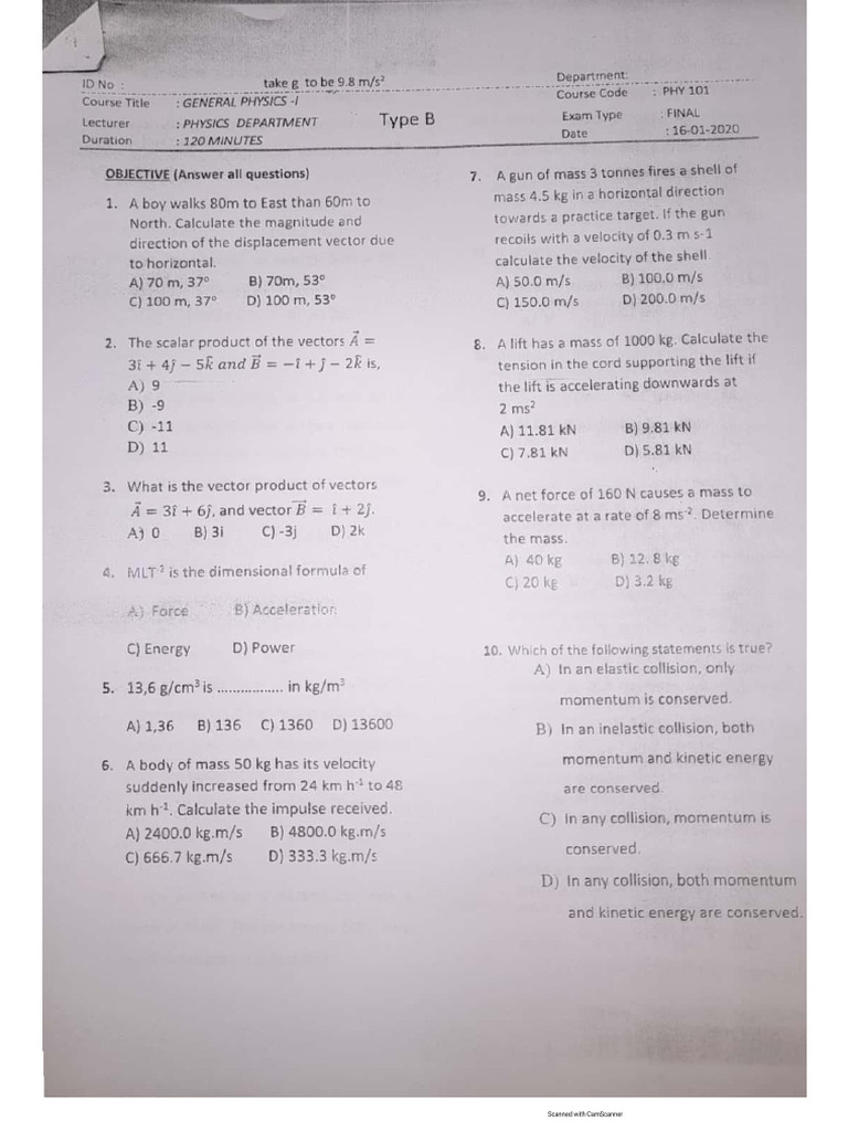Physics 101 Type b1 | PDF