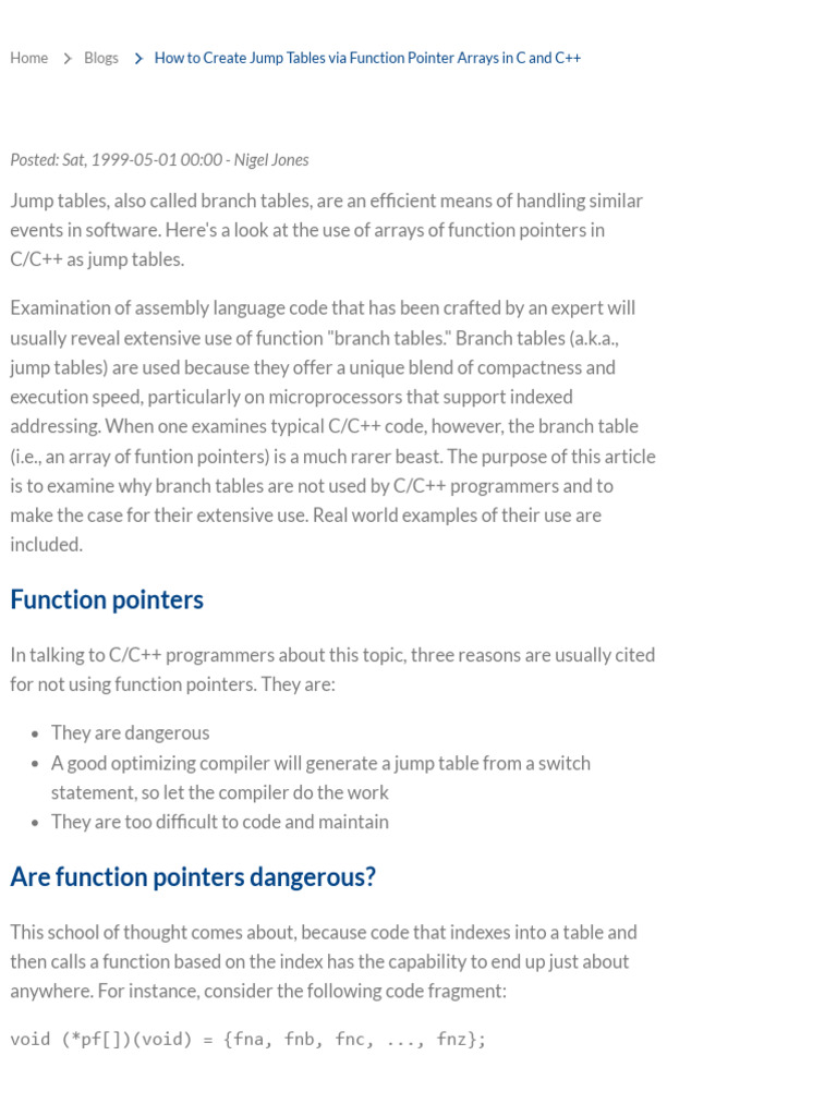 How To Create Jump Tables Via Function Pointer Arrays in C and C++ ...