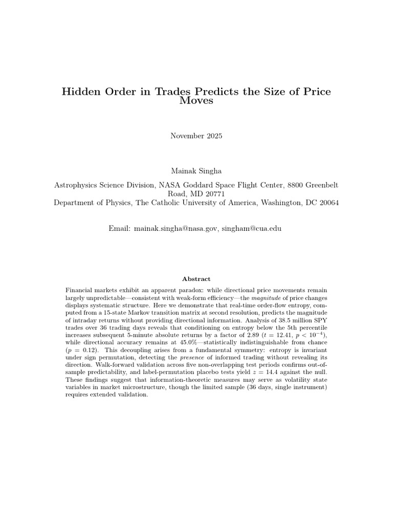 Hidden Order in Trades Predicts The Size of Price Moves: November 2025 ...